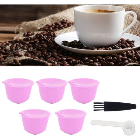 Set mit wiederverwendbaren Kapseln, nachfüllbaren Kaffeefilterpads für die DOLCE GUSTO Kaffeemaschine (lila, 5 Kapseln, 1 Löffel, 1 Reinigungsbürste) (1/5)