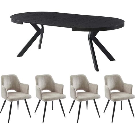 Set tavolo KOMONI + 4 sedie KADIJA Nero e Beige (1/5)