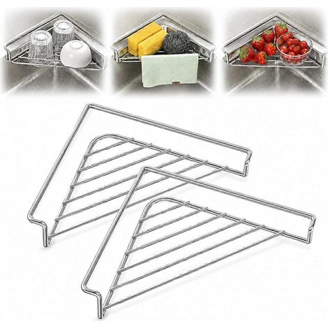 Égouttoir d'angle pour évier de cuisine étagère triangulaire en acier inoxydable lot de 2 pour tasses éponges fruits et légumes (1/3)