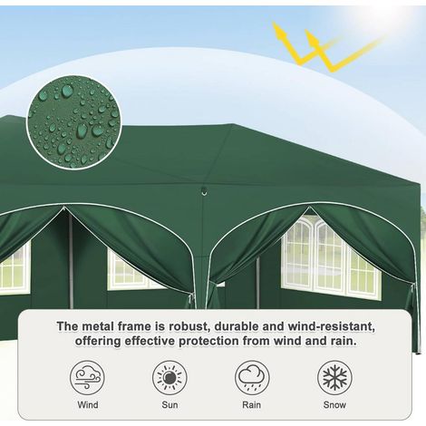 Pergola 3x6m avec 6 panneaux latéraux, tonnelle imperméable, protection UV 50+, hauteur réglable, vert (1/5)