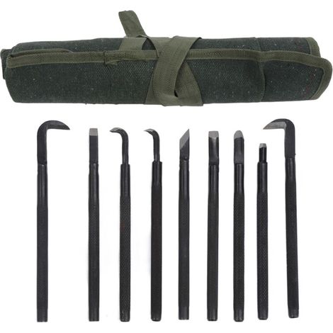 Woodcarving tool set, 9-piece set in non-slip manganese steel Bonsai wood carving knife set with storage bag, professional woodworking kit