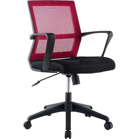 Sedia per Ufficio con Schienale Medio, Design Ergonomico, Rivestimento Nero e Bordeaux, Struttura Robusta e Comfort Ottimale (1/5)