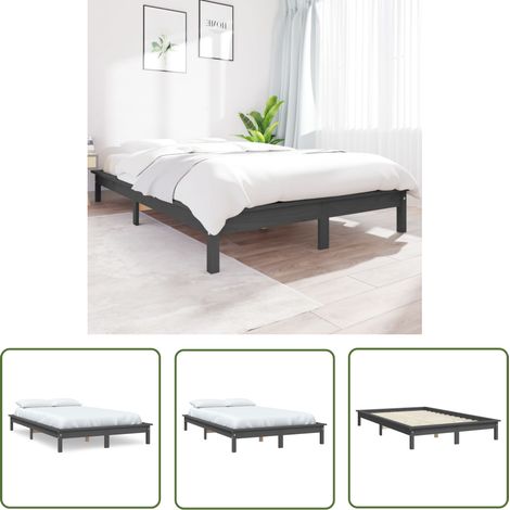 The Living Store Massivholzbett Grau 150x200 cm Kiefer - Holzbett - Massivholzbette - Doppelbett - King Size Bett - Kiefernbett (1/5)