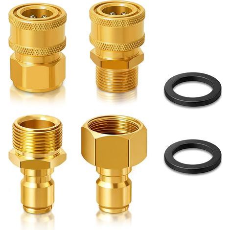 Kit de 4 raccords rapides M22-15 mm en laiton pour nettoyeurs haute pression - Kit de raccordement rapide pour buse et pompe (1/5)