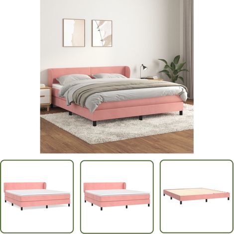 The Living Store Sommier à lattes de lit avec matelas Rose 160x200 cm Velours - Lit Double - Lit Velours - Lit Rose - Literie - Chambre À Coucher (1/5)