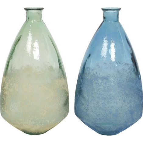 VASO IN VETRO D.33X60CM BIANCO/BLU ANTICATO