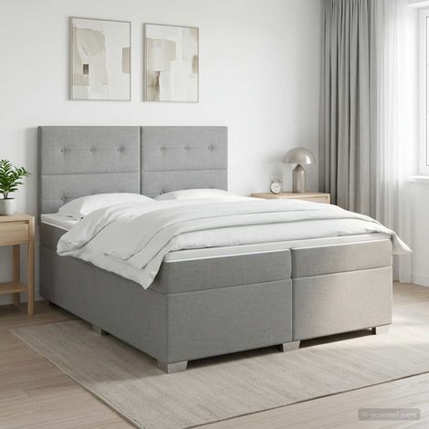 Lit boxspring avec matelas Gris clair 200 x 200 cm Tissu (1/5)