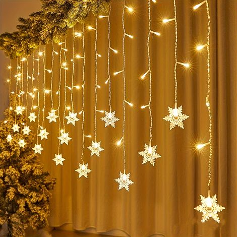Lampe à rideau de flocon de neige à LED, prise USB 4 m, lumières de festival à 96 LED, décoration de fête, mariage, blanc chaud (Noël) (1/5)