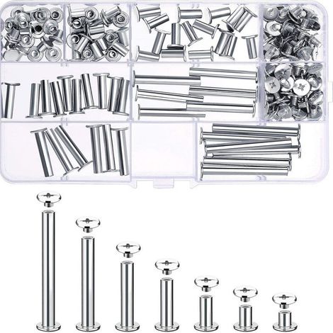 Kit Vis Chicago Métal (80 Pièces) - 7 Tailles, Boulons à Tête Ronde pour DIY, Reliure, Décoration Cuir (1/5)