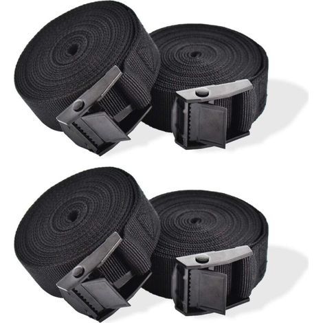 Sangle d'Arrimage, 4 Pièces Sangle de Serrage à Cliquet Sangles de Verrouillage Sangle avec Boucle de Serrage Sangle de Fixation pour Moto Voiture, Porte Vélo Bagages 2,5 cm x 1 m (1/5)