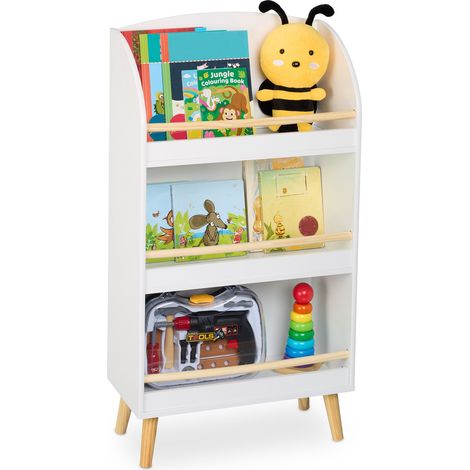 Relaxdays Bücherregal Kinder, HBT: 95,5x50x24 cm, 3 offene Fächer für Bücher, Kinderbücherregal, Kinderregal, weiß/natur
