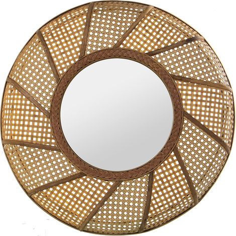 Miroir Mural Rond en Bois et Osier en Naturel 62x8cm INT: 29cm (1/2)