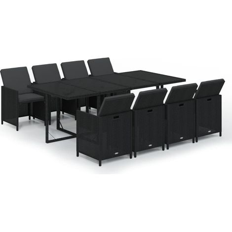 Conjunto de comedor de 9 piezas de mimbre negro con muebles de exterior y cojines 020014478 (1/5)