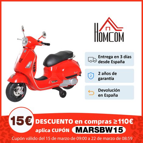 Moto électrique pour enfants, tricycle, Vespa, scooter électrique à batterie avec lumière, lecteur MP3, port USB et klaxon. Convient aux enfants de plus de 3 ans. Charge maximale : 25 kg. Couleur : ro (1/5)