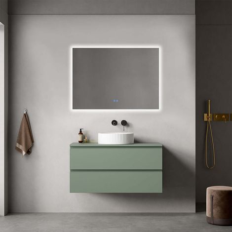 Mobile bagno sospeso 100 cm Verde Salvia per Lavabo d'appoggio Specchio Quadro Retroilluminato - Fiji Paint Top (1/4)