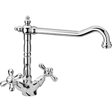 Paini - LIBERTY 570 B Rubinetto Miscelatore Monoforo Cucina, Lavello, Cromato, Bocca orientabile e maniglie a Croce, Design Liberty, interamente prodotto e lavorato in Italia (1/3)