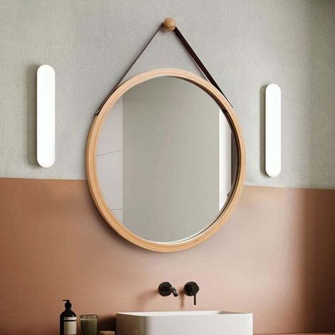45cm round wall-mounted bathroom mirror, decorative mirror with wooden frame, for bedroom or dressing room. (1/4)