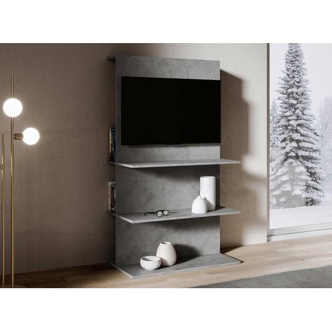 Meuble TV anthracite spatulé avec panneau et sept étagères Lucky L 100 cm (1/4)