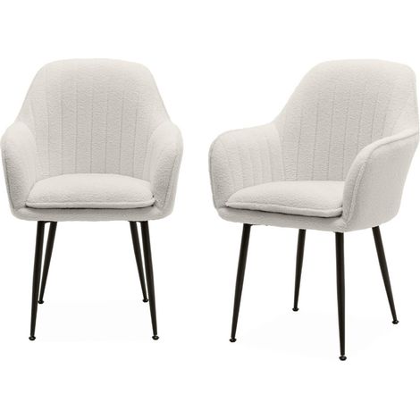 Pair of boucle fabric accent chairs with metal legs, Shella boucle, Off-White Boucle, 57x59x84.5 cm