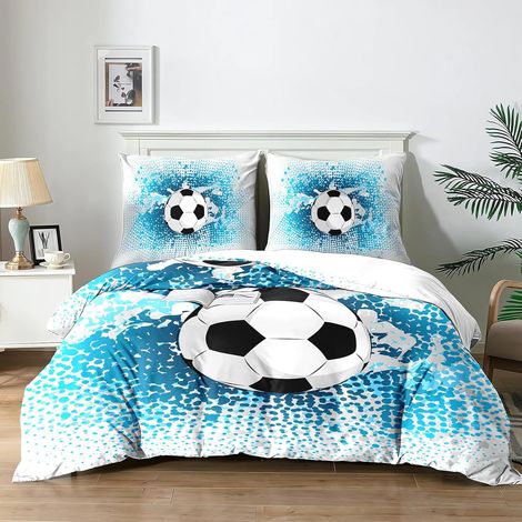 Housses de Couette Football Enfant 140x200cm Parure de Lit Sport Football Motif pour- Housses en Microfibre lavables en machineavec Fermeture Éclair et 2 Taies d'oreiller 65x65cm (F10x140) - 140x200 (1/5)