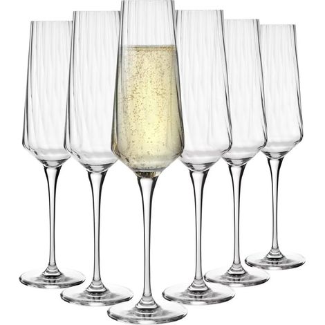 Flûtes à Champagne Ondulées - Lot de 6 - Cristal sans Plomb - Design Moderne et Éclatant - Pour Apéritifs et Fêtes - 200 ml (1/5)