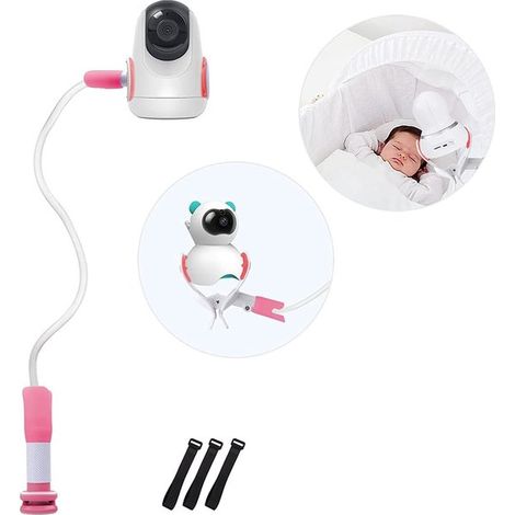 Support pour babyphone, Support pour caméra bébé, Support à pince pour caméra bébé, Support pour babyphone avec 3 sangles, flexible (rose) (1/5)