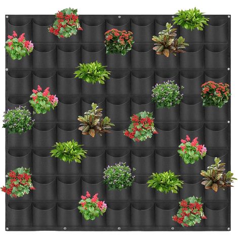 Sacs de poterie suspendus à 72 poches, sacs de culture de plantes muraux verticaux suspendus, sacs de culture pour jardin d'herbes aromatiques extérieur et intérieur (1/4)