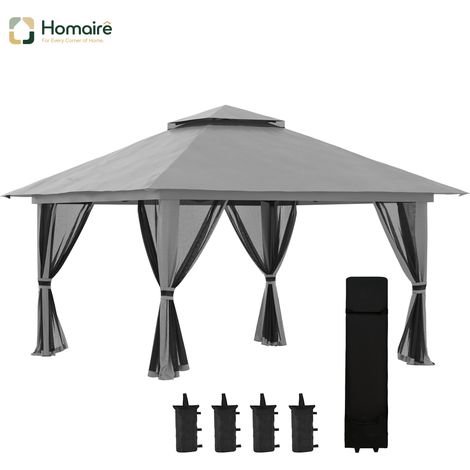 HOMAIRE Faltpavillon 4x4m Pop-Up Gartenpavillon UV-Schutz Netzwänden Doppeldach wetterfest dunkelgrau