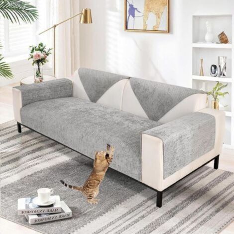 CSPARKV (Chenille Douce Gris, 70 x 150cm)Housse de Canapé Épais 1/2/3/4 Places en Forme de L, Couvre Canapé Protege Housse de Canapé Universelle Antidérapante en Fausse Fourrure pour Salon (1/4)