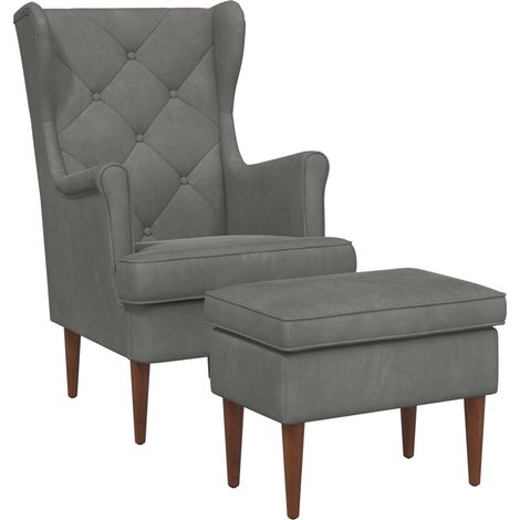 Sillón con Pouf 2 uds. Gris oscuro Terciopelo vidaXL (1/5)