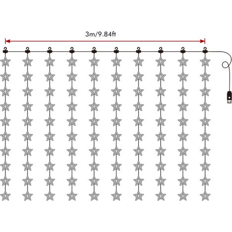 Guirlande Féerique Noël LED Étoile Fil Lumineux avec Télécommande 3m x 1m 100 Lumières Chaudes pour Intérieur Extérieur Décoration Fête Mariage Vacances (1/5)