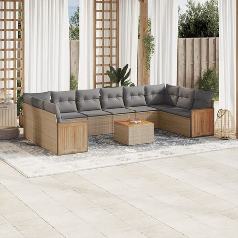 Set de sofás de jardín 11pzas con cojines ratán sintético beige vidaXL (1/3)