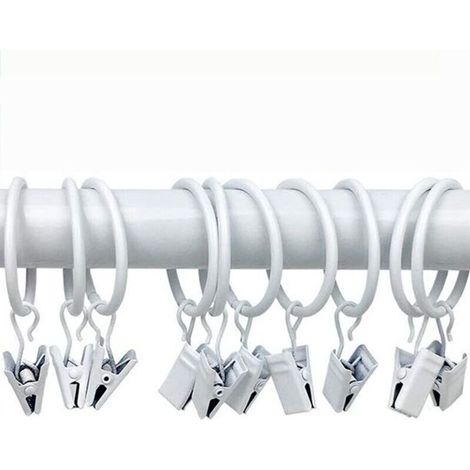Lot de 10 anneaux de rideaux en métal (blanc), pinces à rideaux, crochets de rideaux polyvalents, tringles à rideaux décoratives pour rideaux photo (1/3)