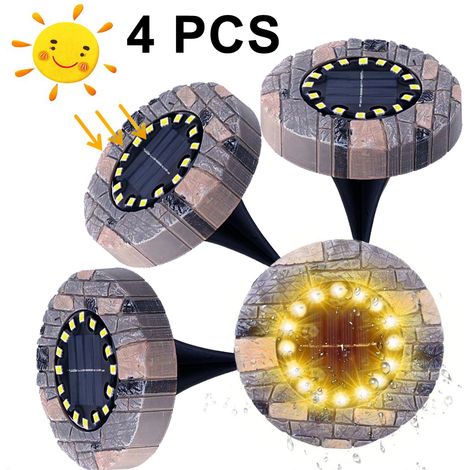 Lot de 4 lampes solaires de jardin étanches IP65 en résine, 16 LED blanc chaud, éclairage paysager encastré, spot sur pied - AquaForge (1/5)