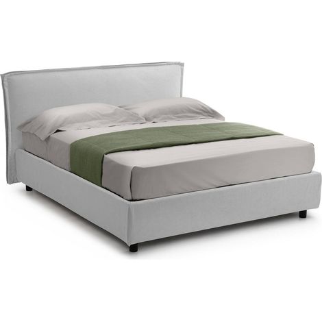 Letto Matrimoniale Bubbio, Letto Matrimoniale Sfoderabile, Contenitore Made in Italy, Dimensione Materasso 160x200 cm, Bianco