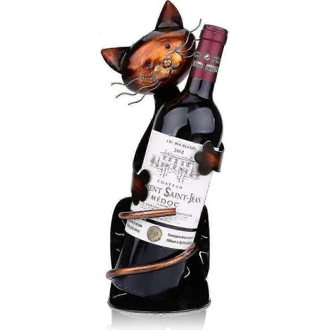 Porte-bouteille en forme de chat, support de bouteille en métal, sculpture décorative, ornement de table pour bar. (1/5)