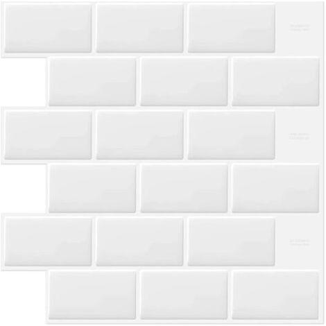 Carreaux muraux autocollants blancs effet brique pour dosseret de cuisine et salle de bain, 10 feuilles, 30,5 x 30,5 cm (1/5)