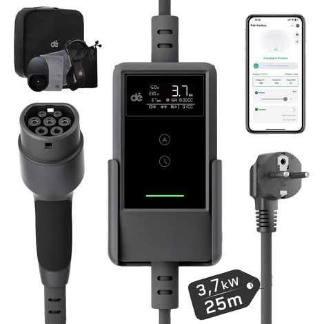 Cargador para vehículos eléctricos, potencia de salida de 3,7 kW, compatibilidad con Tipo 2, 3,7 kW, 25 m, APP, Tipo 2-e (1/2)