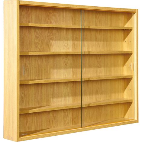 Altobuy – Vitrine murale 5 compartiments aspect hêtre – Verre sécurit – Dimensions 80x9,5xH60 cm – Charge max 500g par étagère