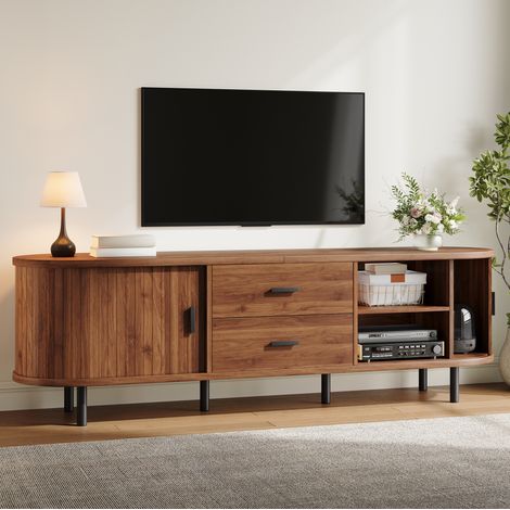 Mobile TV 160 x 40 x 55 cm con ante scorrevoli e 2 cassetti, noce HAVRYA (1/5)
