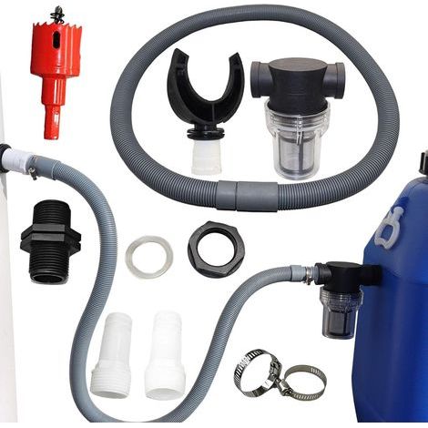 Collecteur d'eau de pluie pour caniveaux ronds avec tuyau flexible, ensemble de récupération d'eau de pluie, connecteur en PVC, collecteur d'eau pour tuyaux de descente (110 mm) (1/5)