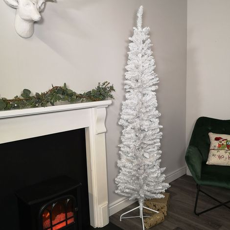 6.5ft (2m) Premier Pencil Style Slim Christmas Tree in White (1/6)