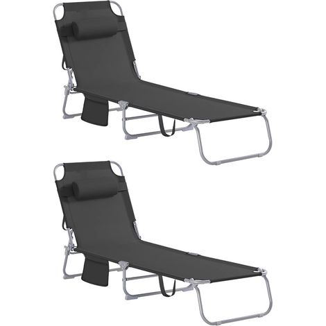2er Set Garten Sonnenliege klappbar mit Tasche & Kopfkissen – atmungsaktive Liegestühle Outdoor