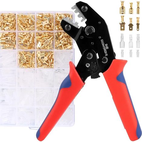 0.5-2.5 mm² Kit Pince a Sertir Cosse Electrique, Pince à Sertir les Cosses de Fils with 300pcs 3 Tailles Connecteur Electrique, Pince à Sertir électrique pour Connecteur Bêche (1/5)