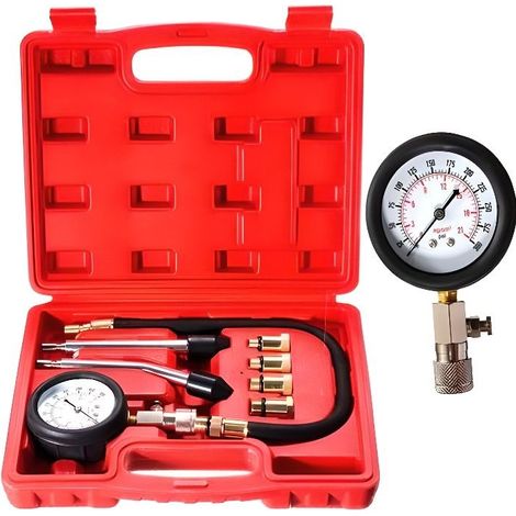 Kit de compressiomètre 8 pièces - 0 à 20 kg/cm² (0 à 300 psi) - mallette et adaptateurs pour moteurs essence (1/4)