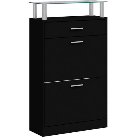 Armoire à chaussure Meuble à chaussures Noir 63x24x104 cm Bois d'ingénierie (1/5)
