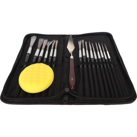 Ensemble de 15 Pinceaux pour Peinture à l'Huile et Aquarelle avec Poignée Ergonomique, Grattoir, Éponge et Sac de Transport (1/5)