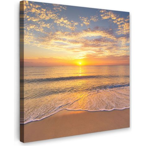 TABLEAU SUR TOILE Plage - Coucher de soleil - Mer Décoration Salon 50x50 cm