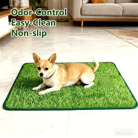 [Tapis d'herbe lavable pour chien] Grand Tapis d'herbe lavable pour chien - 4636cm Réutilisable, Pelouse artificielle anti-odeurs pour l'entraînement animal, Coussin d'urine facile à nettoyer avec fon (1/5)