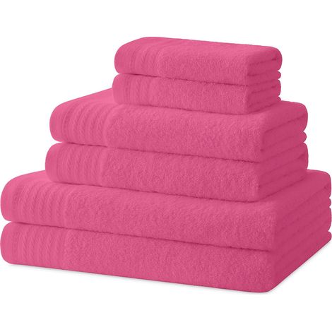 Degrees home - Asciugamani bagno - Set asciugamani - 2 teli doccia, 2 asciugamani e 2 asciugamani bidet - 100% cotone - 480 g/m2 - 2-30X50 / 2-50X100 / 2-65X130 - Rosa (1/4)